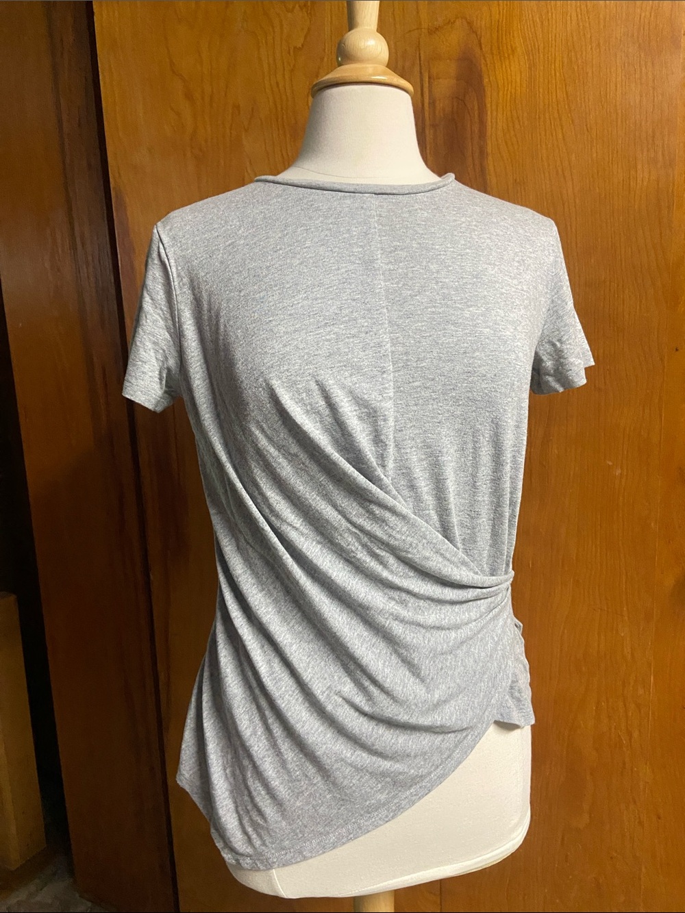 NINE WEST Wrap Women’s Short-Sleeve Gray Twist-Detail Top Cotton Modal MED
